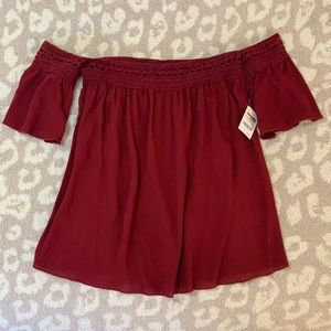 Boho Burgundy Off Shoulder Top